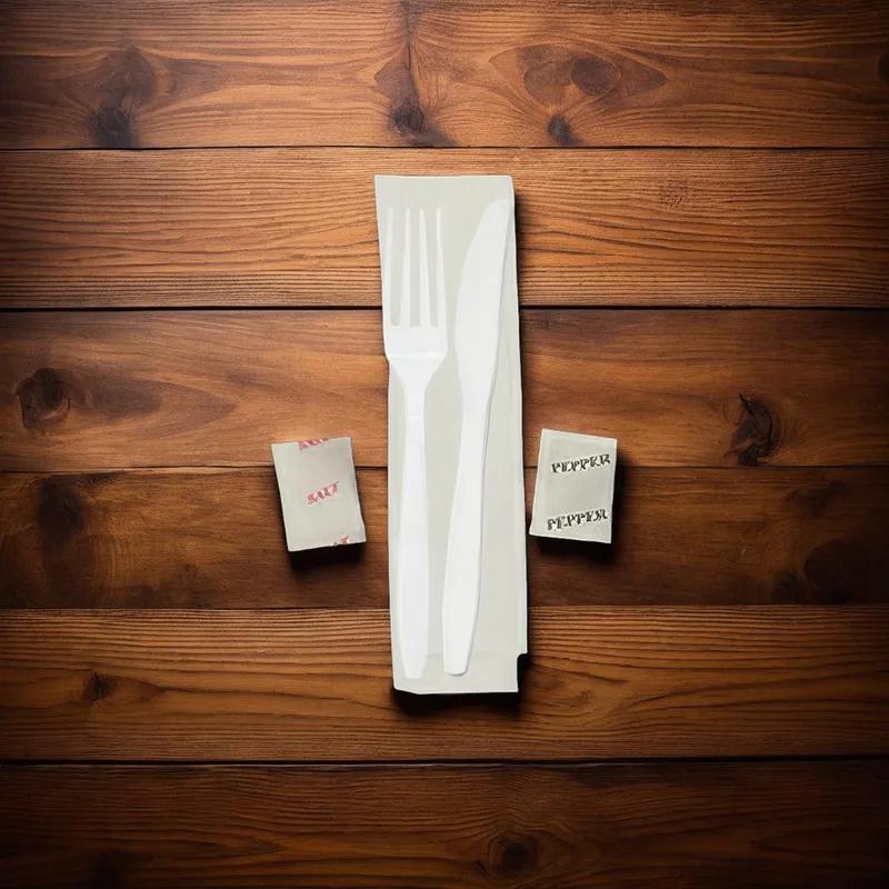 Victoria Bay 5PC Cutlery Kit PP White Medium Weight With 13X13 Napkin,Fork,Knife,Salt & Pepper 500/Case