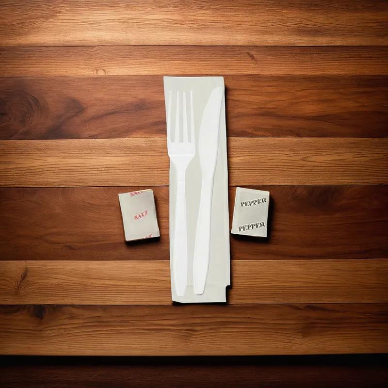 Victoria Bay 5PC Cutlery Kit PP White Medium Weight With 13X13 Napkin,Fork,Knife,Salt & Pepper 500/Case