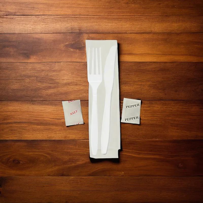 Victoria Bay 5PC Cutlery Kit PP White Medium Weight With 13X13 Napkin,Fork,Knife,Salt & Pepper 500/Case