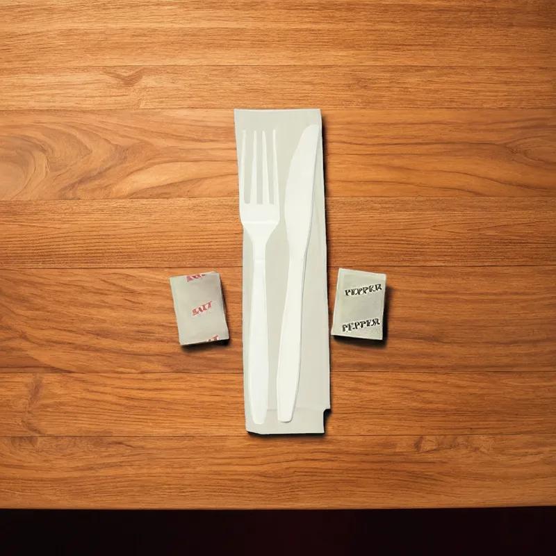 Victoria Bay 5PC Cutlery Kit PP White Medium Weight With 13X13 Napkin,Fork,Knife,Salt & Pepper 500/Case