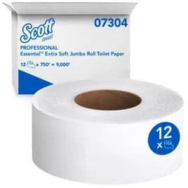 Scott® Toilet Paper & Tissue Roll 3.55IN X750FT 2PLY White Jumbo (JRT) Premium High Capacity 750 Sheets/Roll 12 Rolls/Case