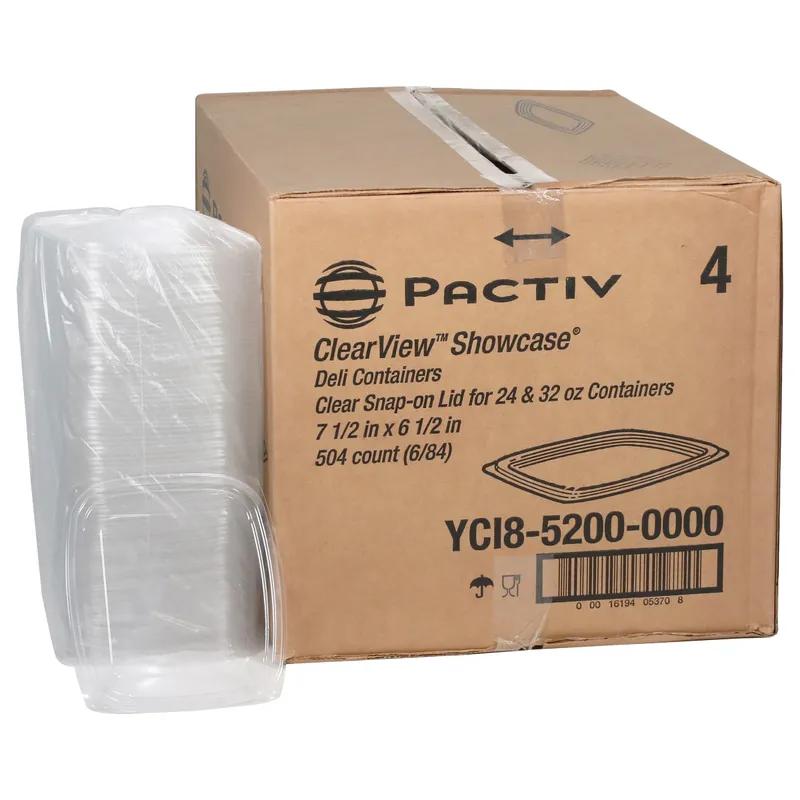 Lid Flat 7.5X6.5X0.188 IN 1 Compartment OPS Clear Rectangle For 24-32 OZ Deli Container 504/Case