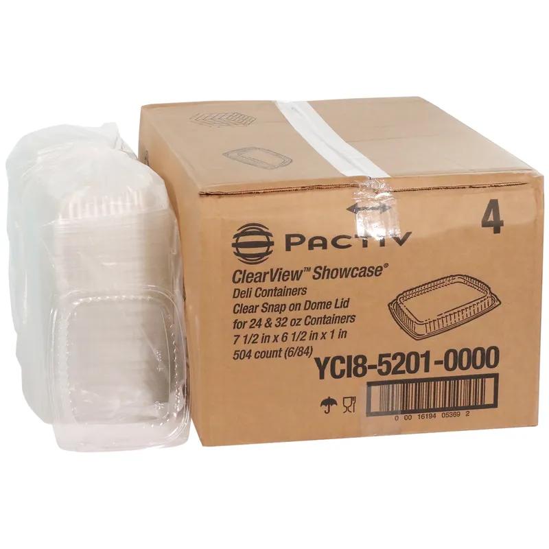 Lid Dome 7.5X6.5X1 IN 1 Compartment OPS Clear Rectangle For 24-32 OZ Deli Container 500/Case