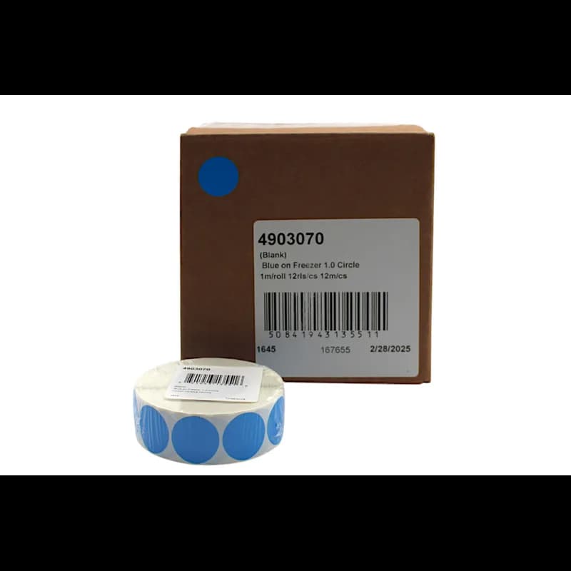 Blank Expiration Label 1 IN Blue Circle All Temperature Permanent 1000 Count/Roll 12 Rolls/Case 12000 Count/Case
