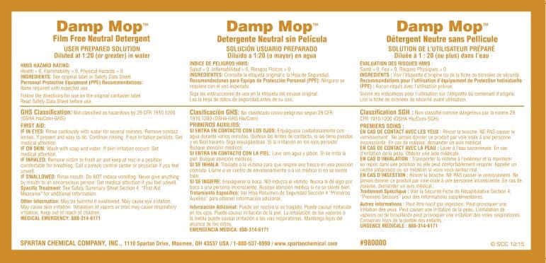 Clean on the Go Damp Mop 8 Product Label Vinyl White 1/Each