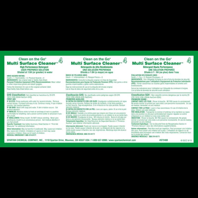 Clean on the Go Multi Surface Cleaner 4 Product Label Paper 1/Each