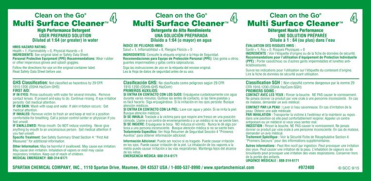 Clean on the Go Multi Surface Cleaner 4 Product Label Paper 1/Each