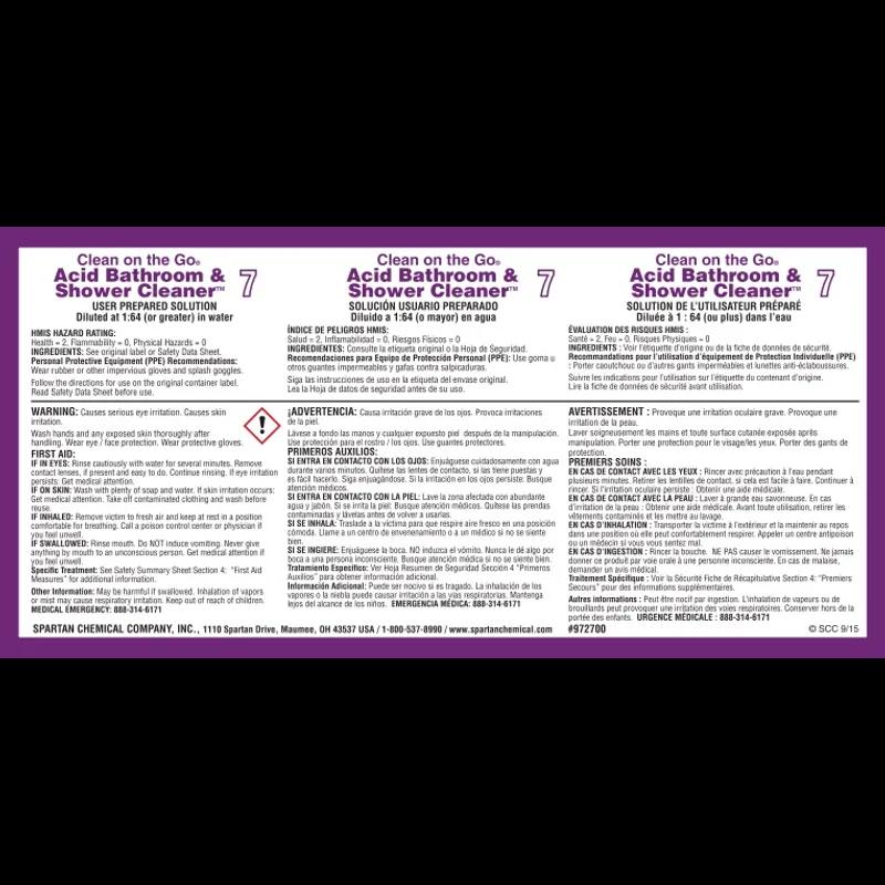 Clean on the Go Acid Bathroom & Shower Cleaner 7 Product Label Paper 1/Each