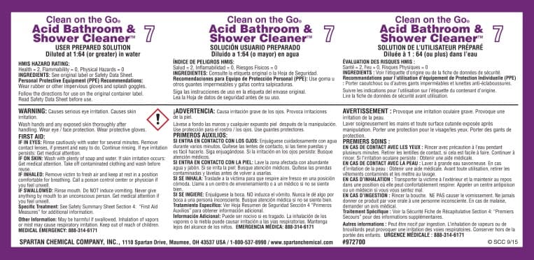 Clean on the Go Acid Bathroom & Shower Cleaner 7 Product Label Paper 1/Each