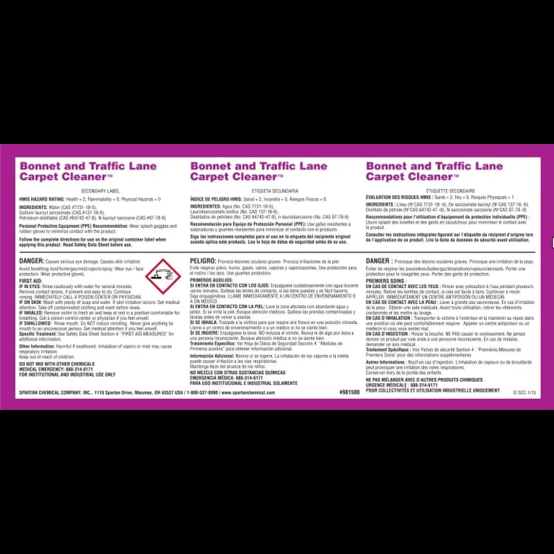 Bonnet and Traffic Lane Carpet Cleaner Product Label Paper 1/Each