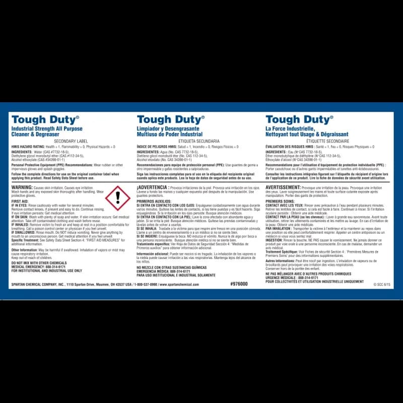 Tough Duty Secondary Product Label Paper 1/Each