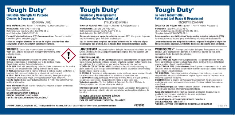 Tough Duty Secondary Product Label Paper 1/Each