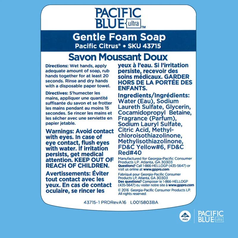 Pacific Blue Ultra™ Hand Soap Foam 1200 mL Pacific Citrus Orange Manual Gentle 4/Case