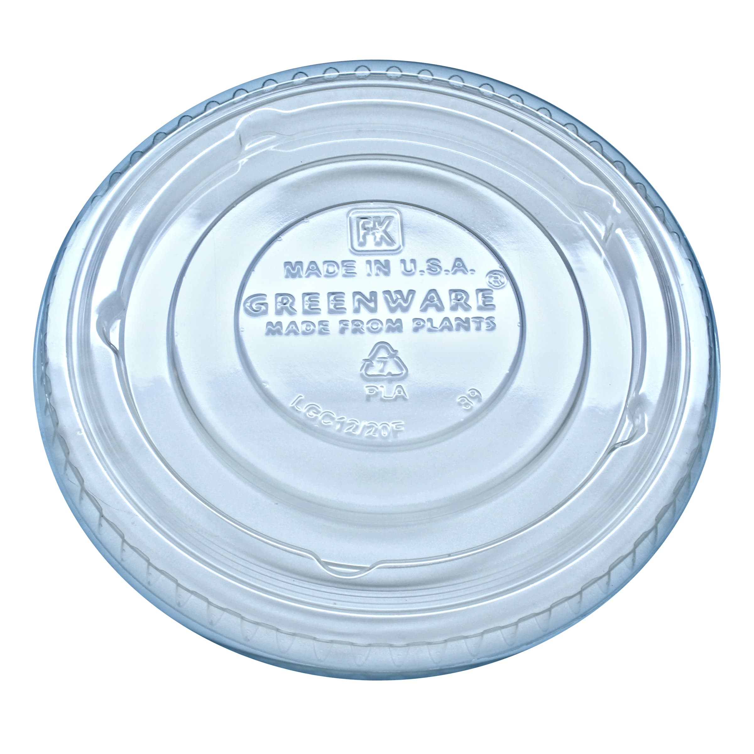 Greenware® Lid Flat 3.8X0.3 IN PLA Clear For 12-20 OZ Cold Cup No Hole 1000/Case