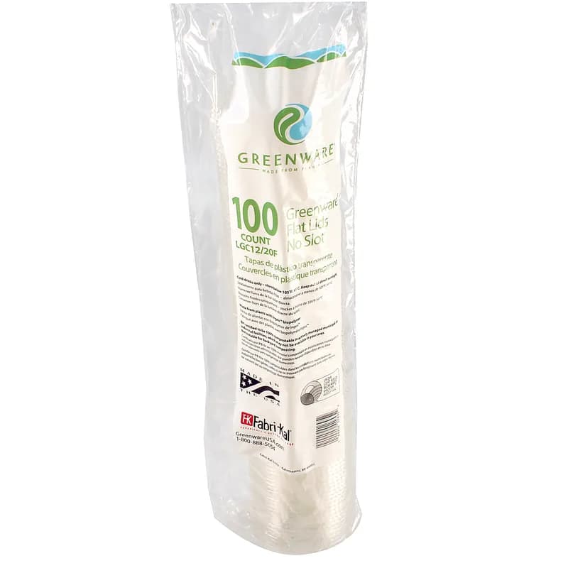 Greenware® Lid Flat 3.8X0.3 IN PLA Clear For 12-20 OZ Cold Cup No Hole 1000/Case