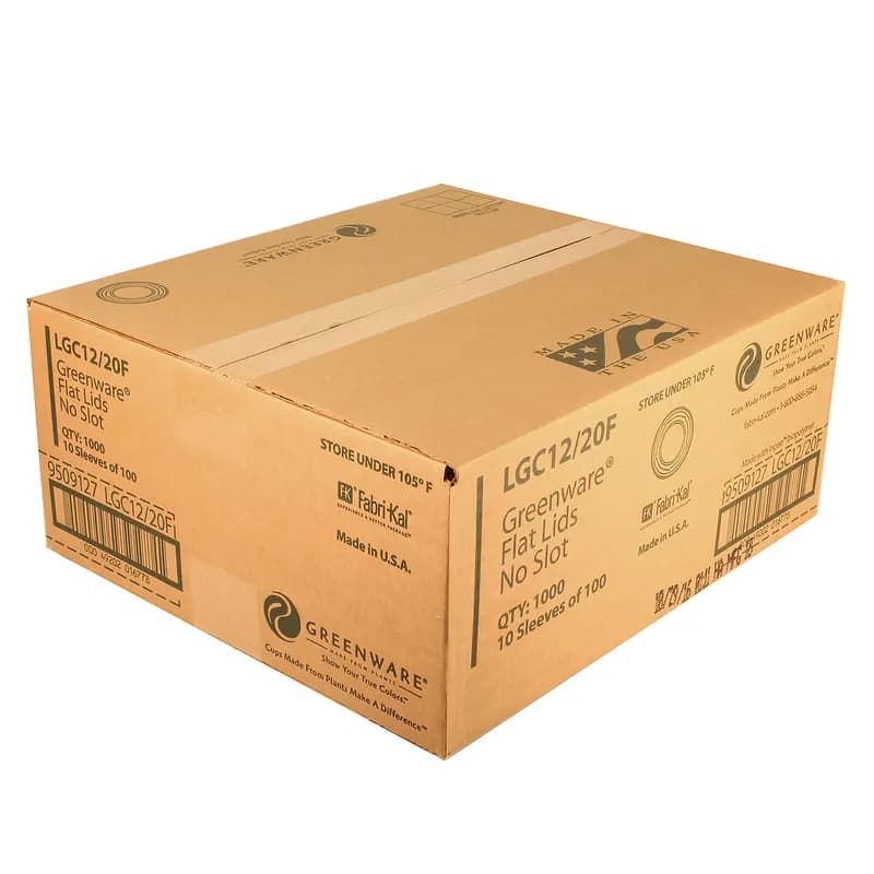 Greenware® Lid Flat 3.8X0.3 IN PLA Clear For 12-20 OZ Cold Cup No Hole 1000/Case