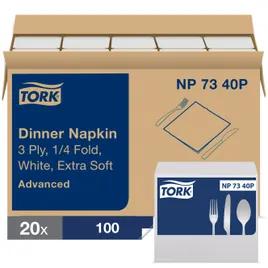 Dinner Napkins 17X16.25 IN White Paper 3PLY 1/4 Fold Refill 100 Count/Pack 20 Packs/Case 2000 Count/Case