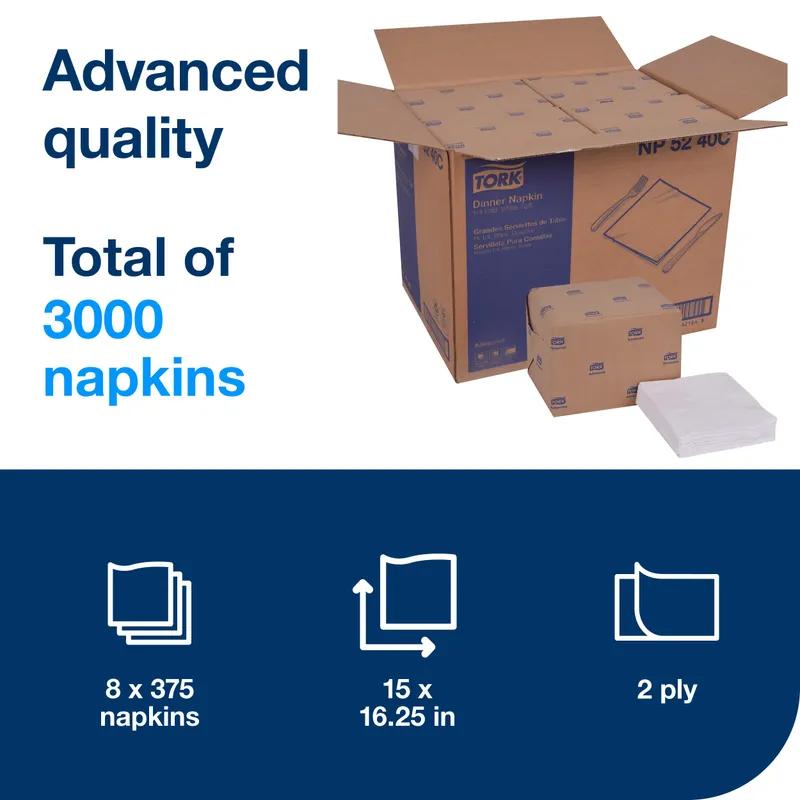 Advanced Dinner Napkins 16.25X15 IN 8.125X7.5 IN White Paper 2PLY 1/4 Fold Refill Embossed 375 Count/Pack 8 Packs/Case