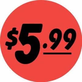 5.99 Label 1.25 IN Black Fluorescent Red Circle 1000 Count/Roll 50 Rolls/Case 50000 Count/Case