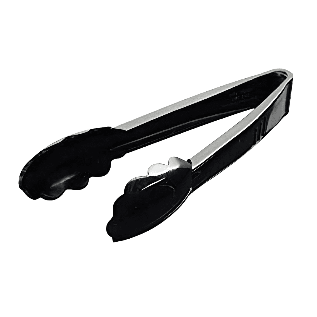 Essentials Tongs 9 IN Plastic Black Heavy Duty Scalloped 24/Case