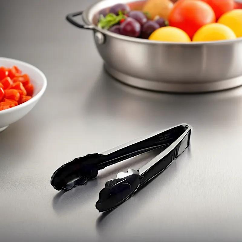 Essentials Tongs 9 IN Plastic Black Heavy Duty Scalloped 24/Case