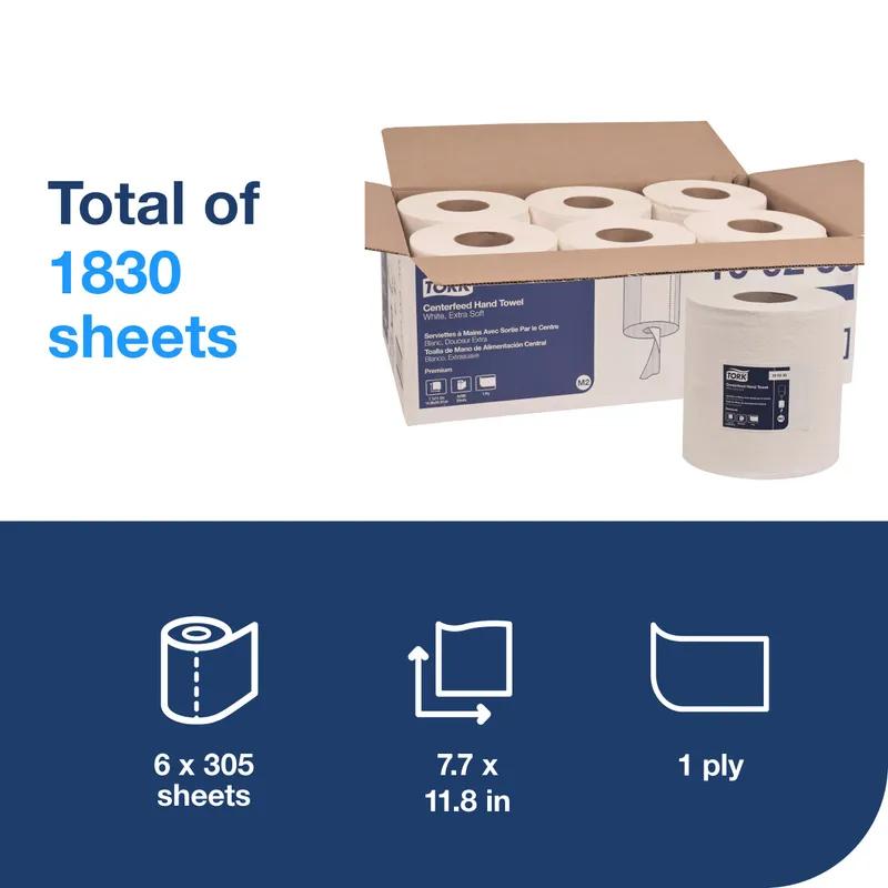 Tork Roll Paper Towel M2 11.8X7.7 IN 299.917 FT White Centerpull Embossed Premium Refill 305 Sheets/Roll 6 Rolls/Case