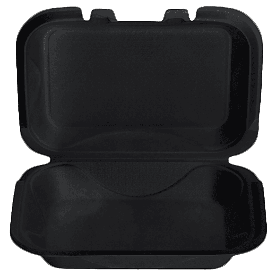 Hot Dog Take-Out Container Hinged With Dome Lid 9.25X6.75X2.75 IN Polystyrene Foam Black Rectangle 200/Case