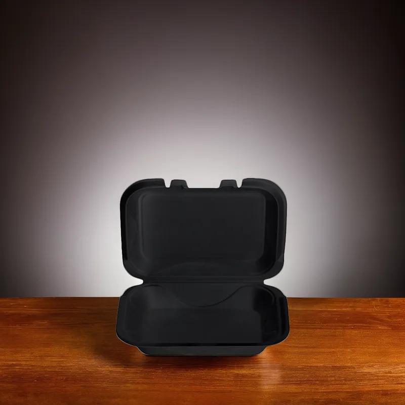 Hot Dog Take-Out Container Hinged With Dome Lid 9.25X6.75X2.75 IN Polystyrene Foam Black Rectangle 200/Case