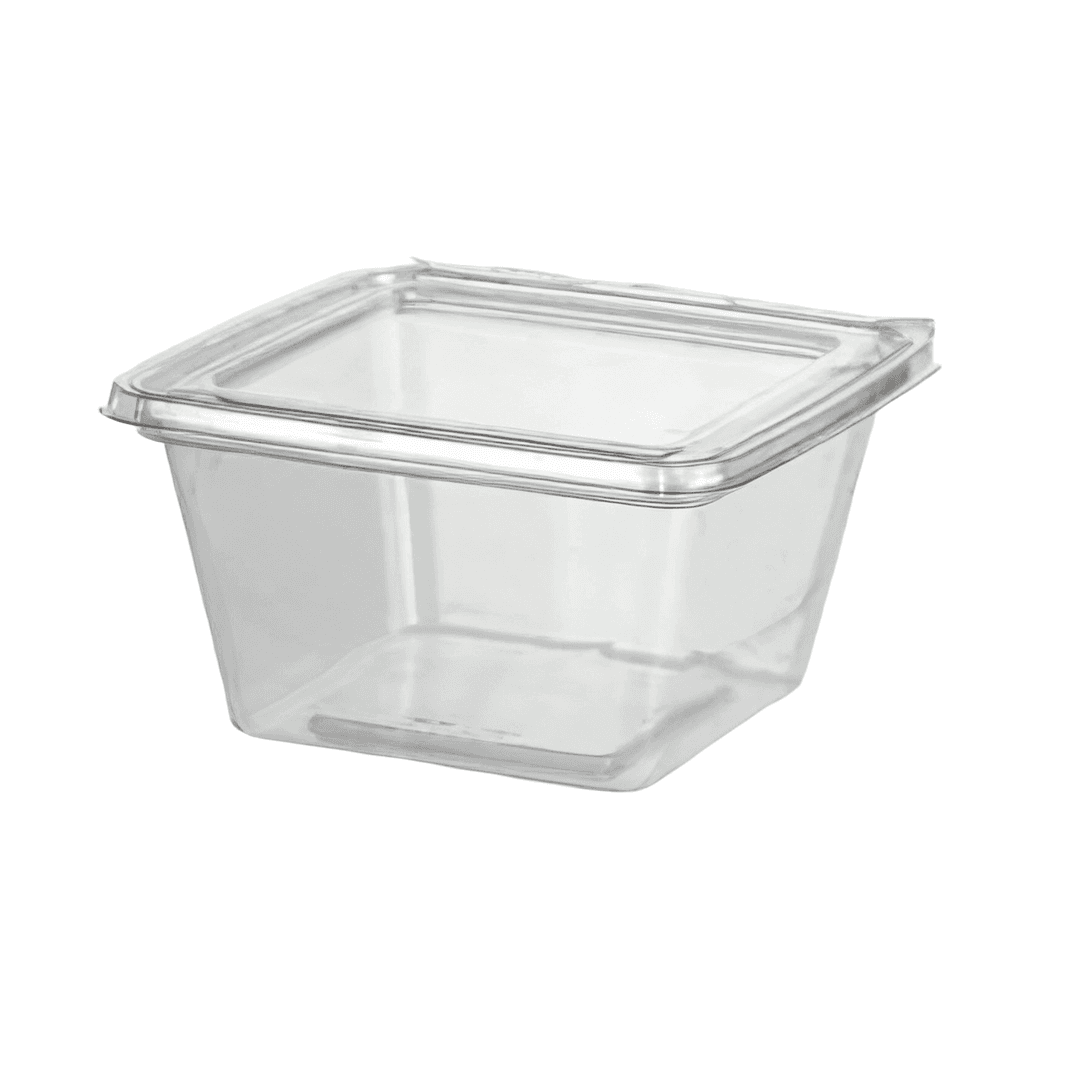Fresh N' Sealed® Deli Container Hinged With Flat Lid Medium (MED) 32 OZ PET Clear Square 260/Case