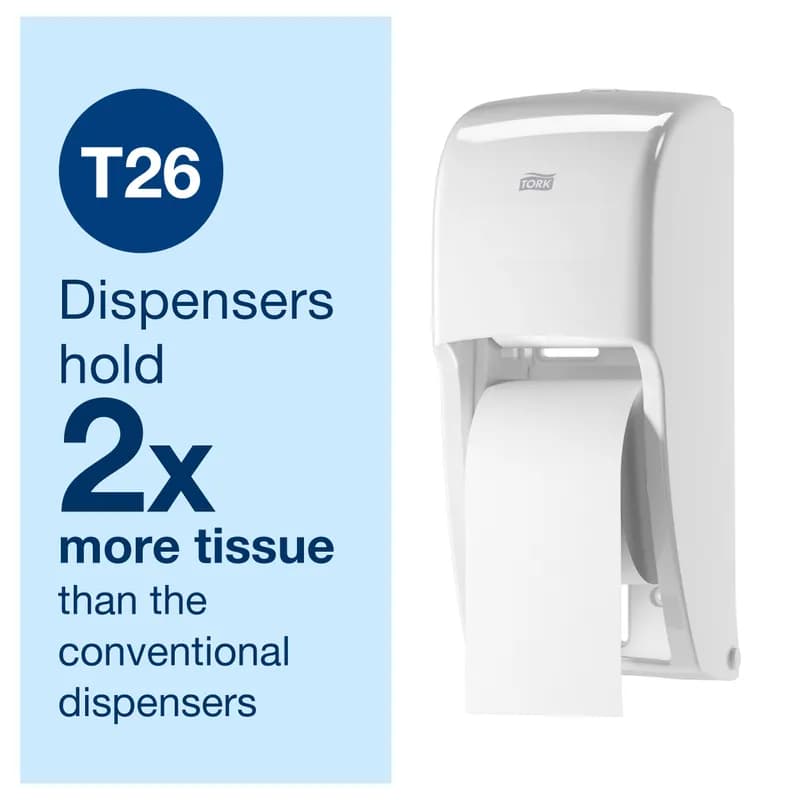 Tork Advanced T26 Toilet Paper & Tissue Roll 3.75X3.77 IN 312.5 FT 2PLY White High Capacity Refill 1000 Sheets/Roll
