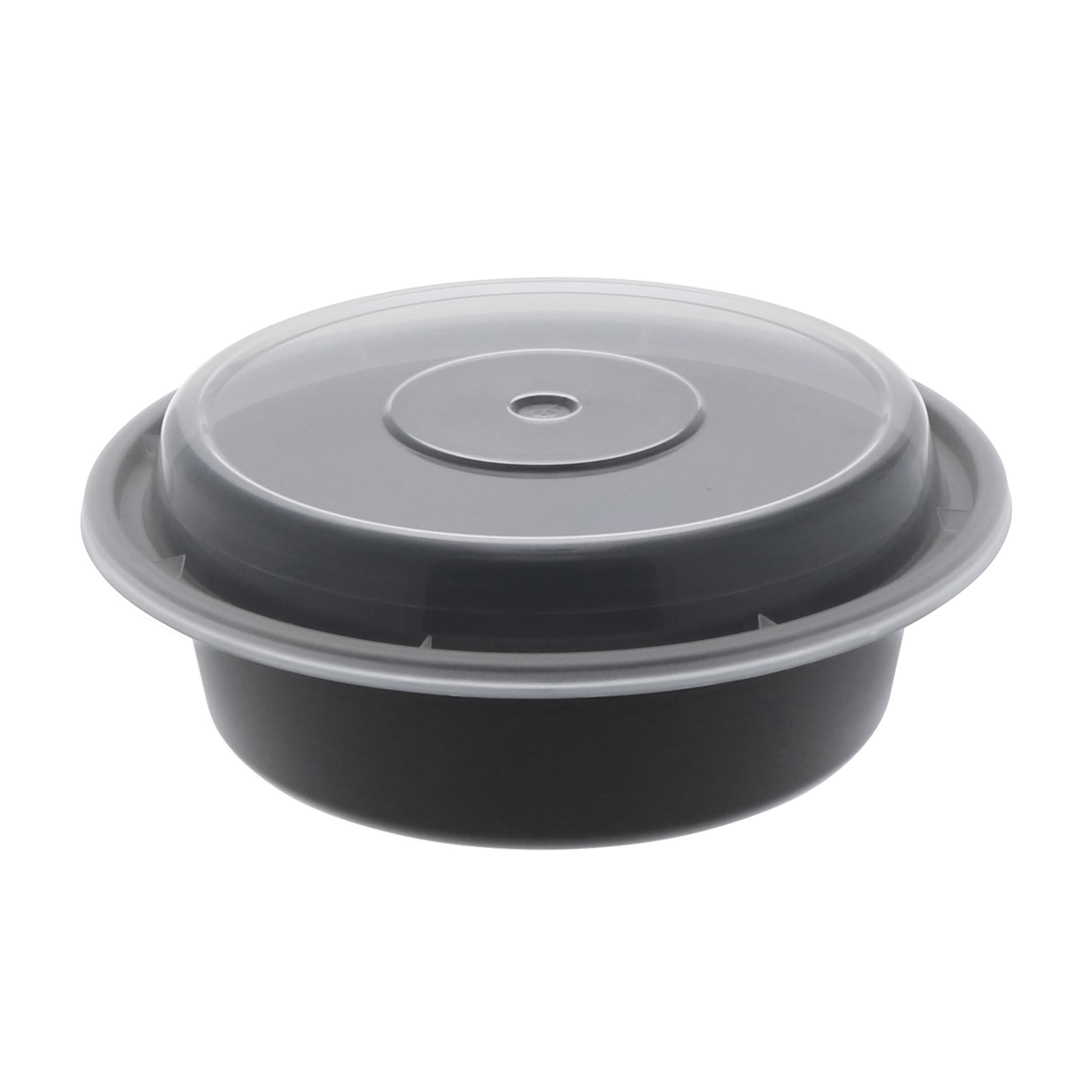 Take-Out Container Base & Lid Combo With Dome Lid 16 OZ PP Black Clear Round 150/Case