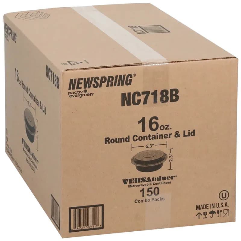 Take-Out Container Base & Lid Combo With Dome Lid 16 OZ PP Black Clear Round 150/Case