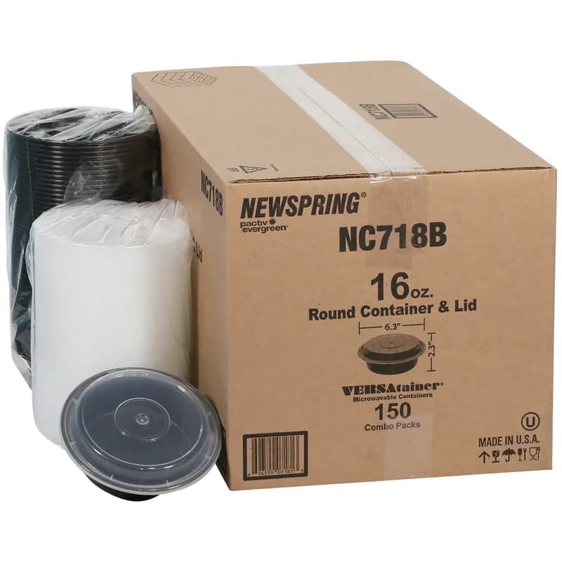 Take-Out Container Base & Lid Combo With Dome Lid 16 OZ PP Black Clear Round 150/Case
