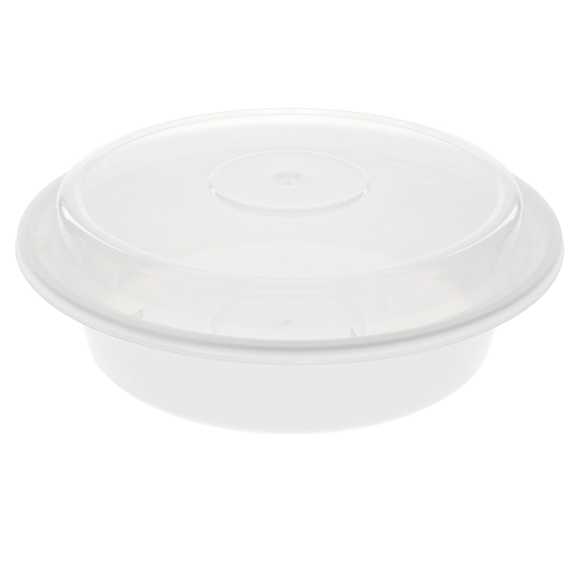 Take-Out Container Base & Lid Combo With Dome Lid 24 OZ PP White Clear Round 150/Case