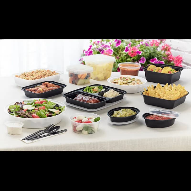 Take-Out Container Base & Lid Combo With Dome Lid 24 OZ PP White Clear Round 150/Case
