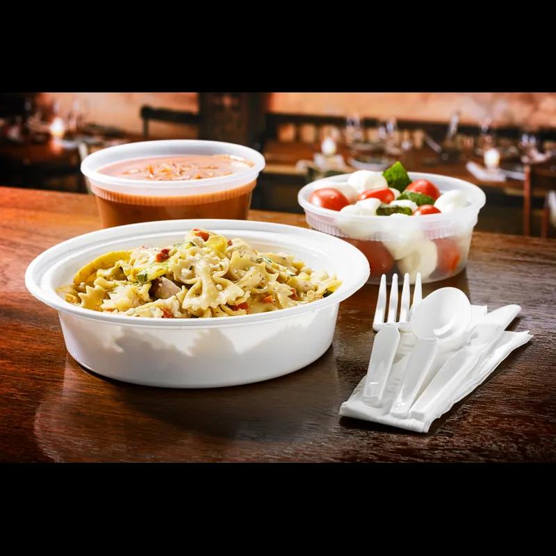 Take-Out Container Base & Lid Combo With Dome Lid 24 OZ PP White Clear Round 150/Case