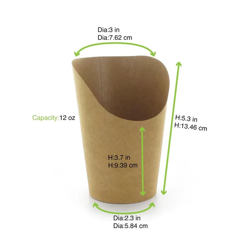 French Fry Cup & Scoop 3X5.3 IN Paper Kraft Round Grease Resistant 50 Count/Pack 20 Packs/Case 1000 Count/Case