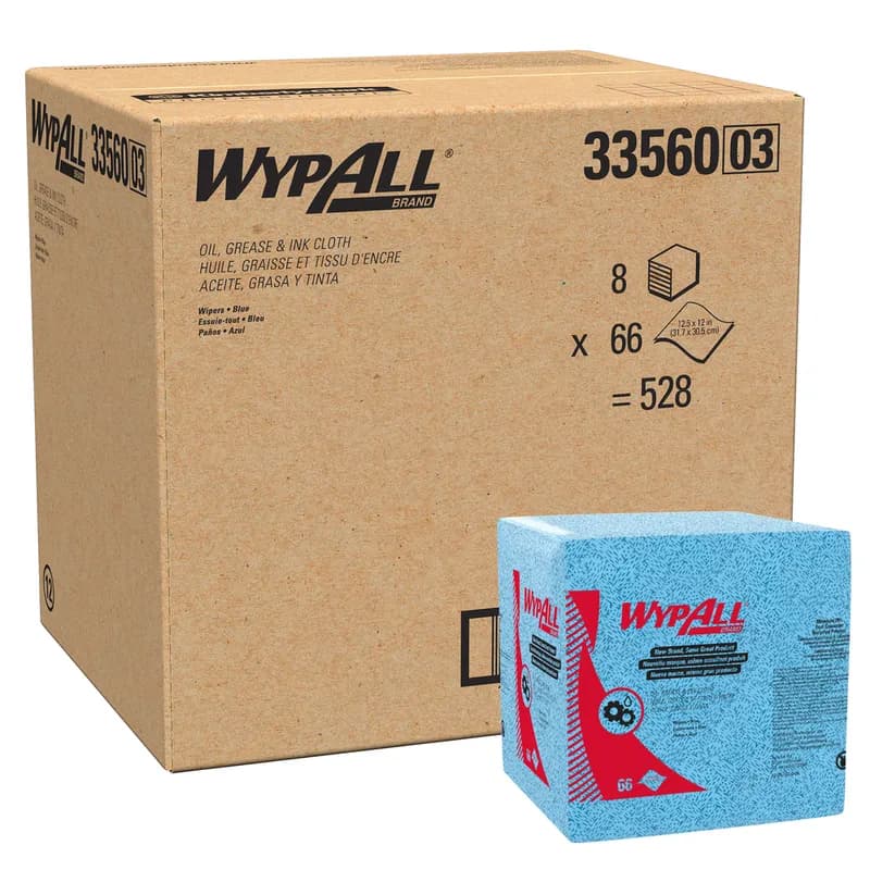 WypAll® Cleaning Wipe 12X12.5 IN Fusion-Soufflage Blue 1/4 Fold Oil Grease Ink 66 Count/Pack 8 Packs/Case 528 Count/Case
