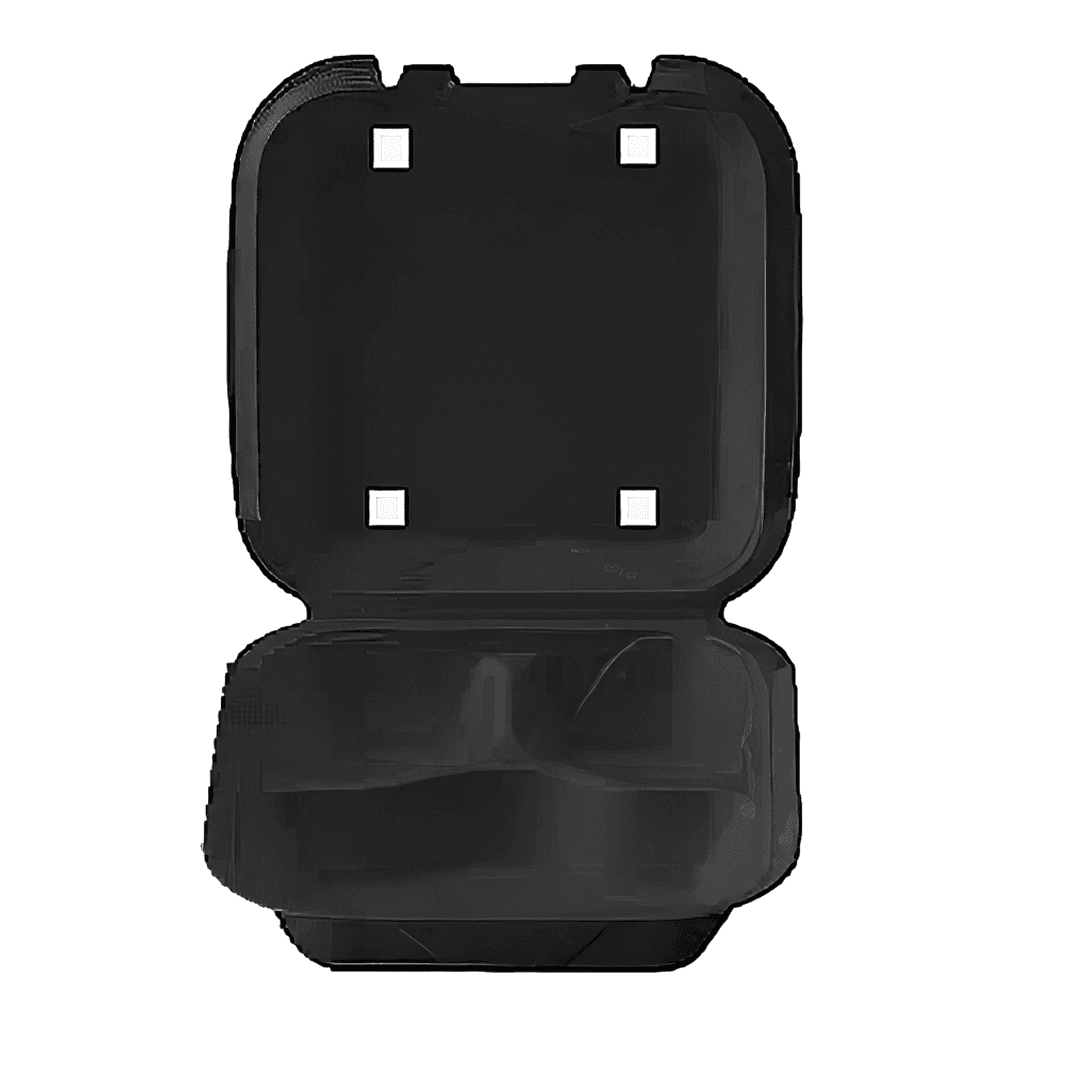 Take-Out Container Hinged With Dome Lid 8.4X8.4X2.8 IN Polystyrene Foam Black Square 200/Case