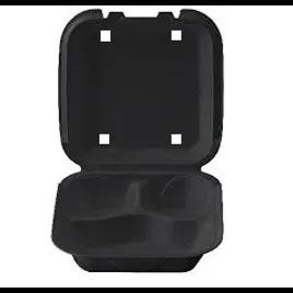 Take-Out Container Hinged With Dome Lid 8.4X8.4X2.8 IN Polystyrene Foam Black Square 200/Case