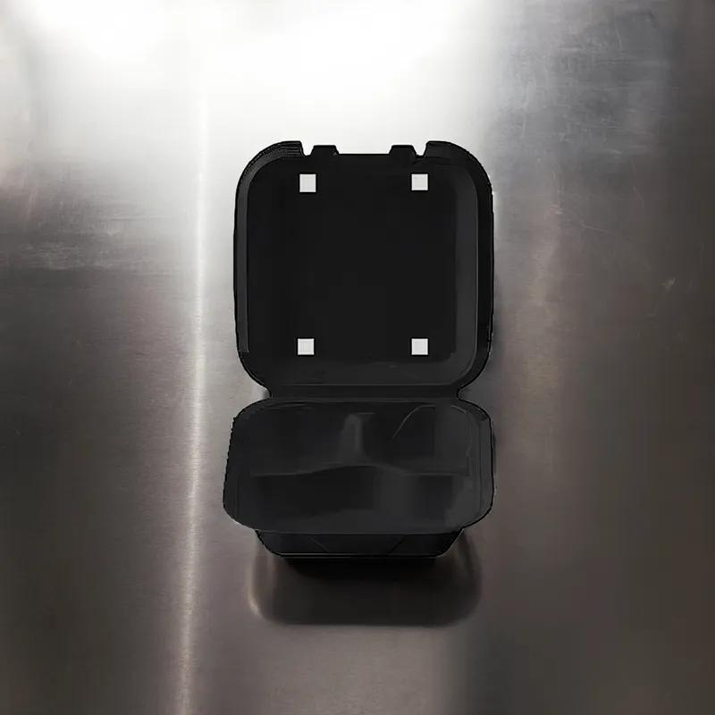 Take-Out Container Hinged With Dome Lid 8.4X8.4X2.8 IN Polystyrene Foam Black Square 200/Case