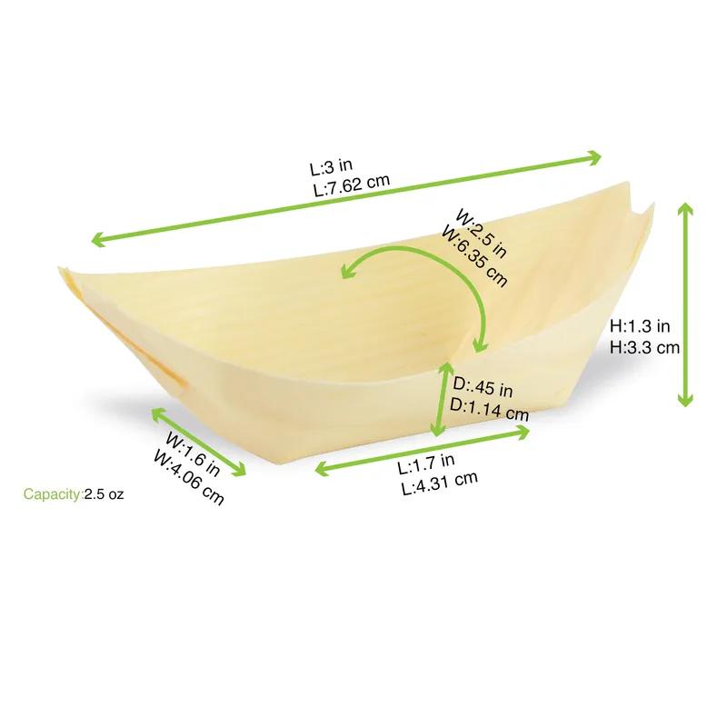 Food Tray 2.5 OZ Wood Natural Boat Microwave Safe Oven Safe Grease Resistant 100 Count/Pack 8 Packs/Case 800 Count/Case