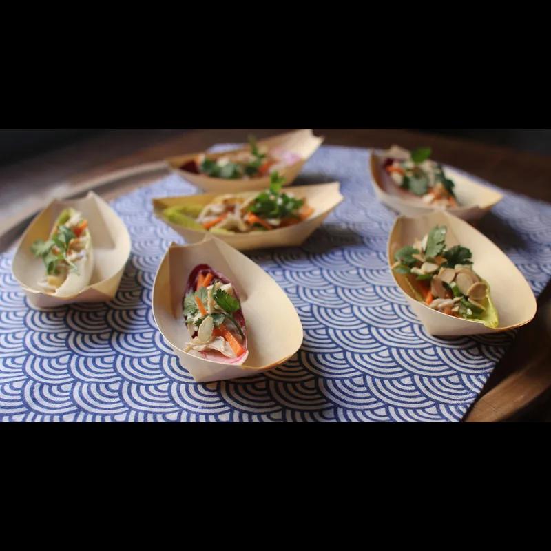 Food Tray 2.5 OZ Wood Natural Boat Microwave Safe Oven Safe Grease Resistant 100 Count/Pack 8 Packs/Case 800 Count/Case