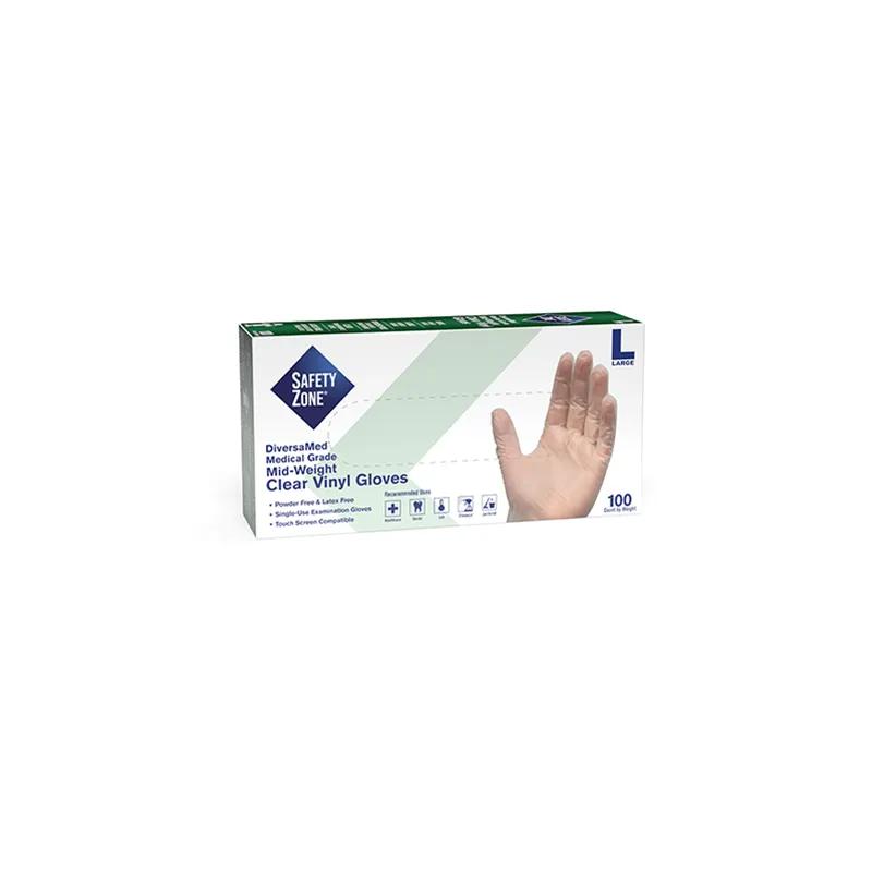 Safety Zone® Examination Gloves Large (LG) Green Vinyl Disposable Powder-Free 100/Pack