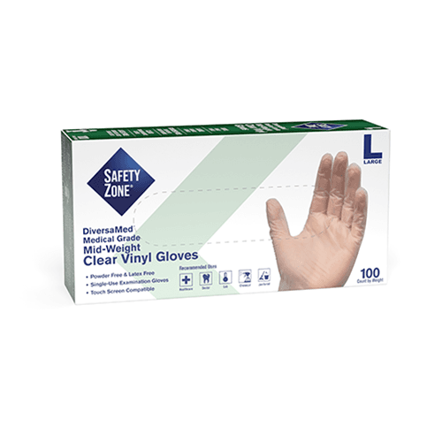 Safety Zone® Examination Gloves Large (LG) Green Vinyl Disposable Powder-Free 100/Pack