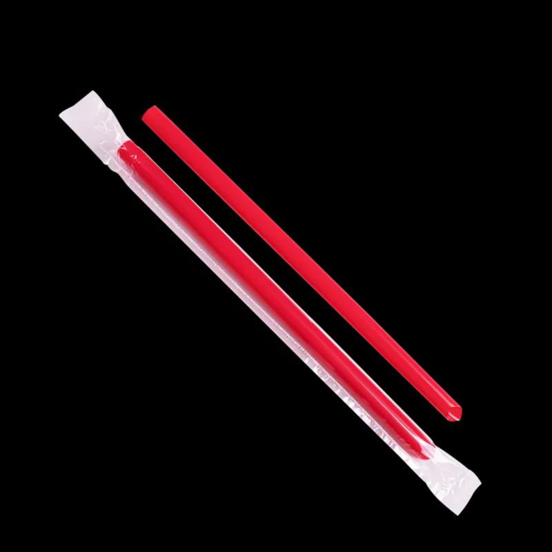 Colossal & Boba Straw 0.394X9 IN Plastic Red Cello Wrapped Diagonal Cut 1600/Case