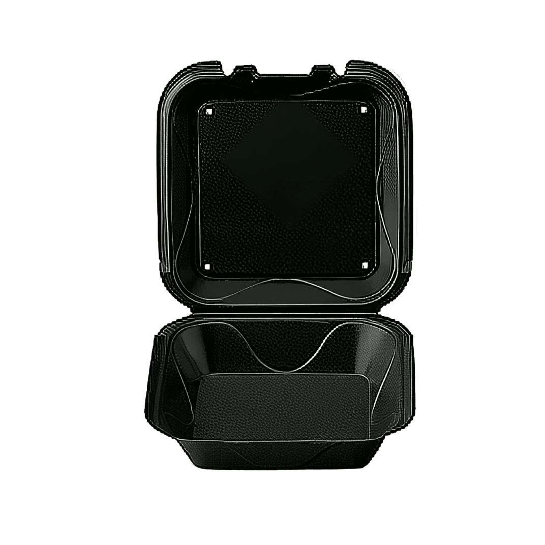 Take-Out Container Hinged With Dome Lid 8X8X3 IN Polystyrene Foam Black Square 200/Case