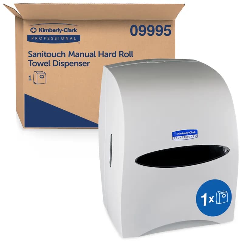 Kimberly-Clark Professional Sanitouch Paper Towel Dispenser Wall Mount White Hard Roll Manual 1.75IN Core Diameter 1/Each