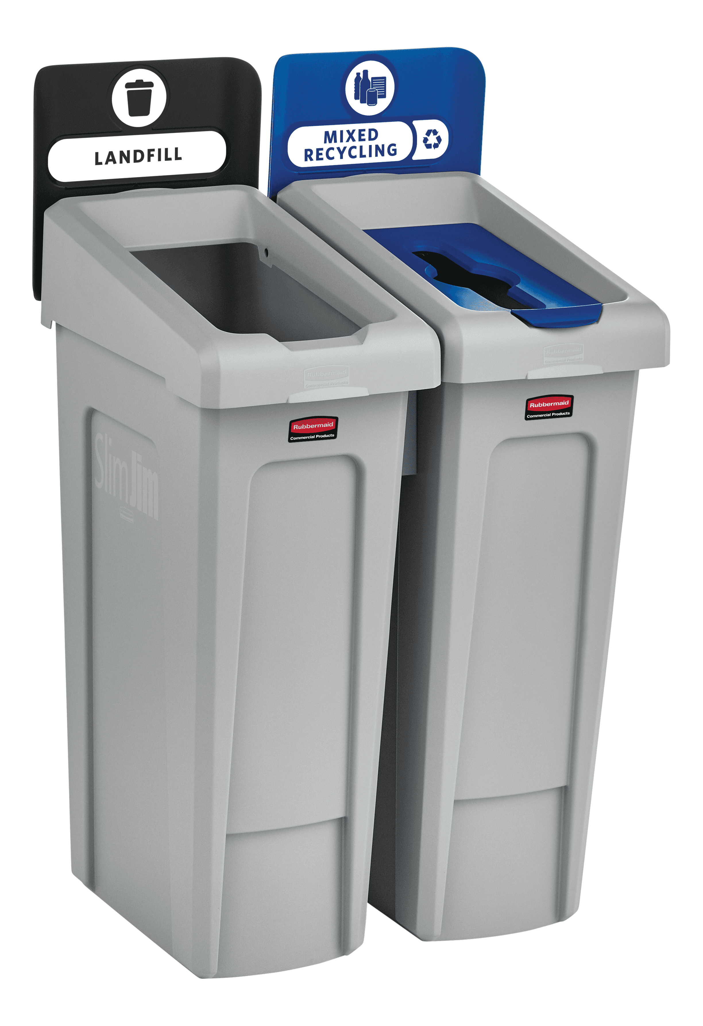 Slim Jim® 2-Stream Landfill Mixed Recycling Bin 21.31X12.5X38.13 IN 46 GAL 184 QT Gray Resin With Hinged Lid Slim 1/Each