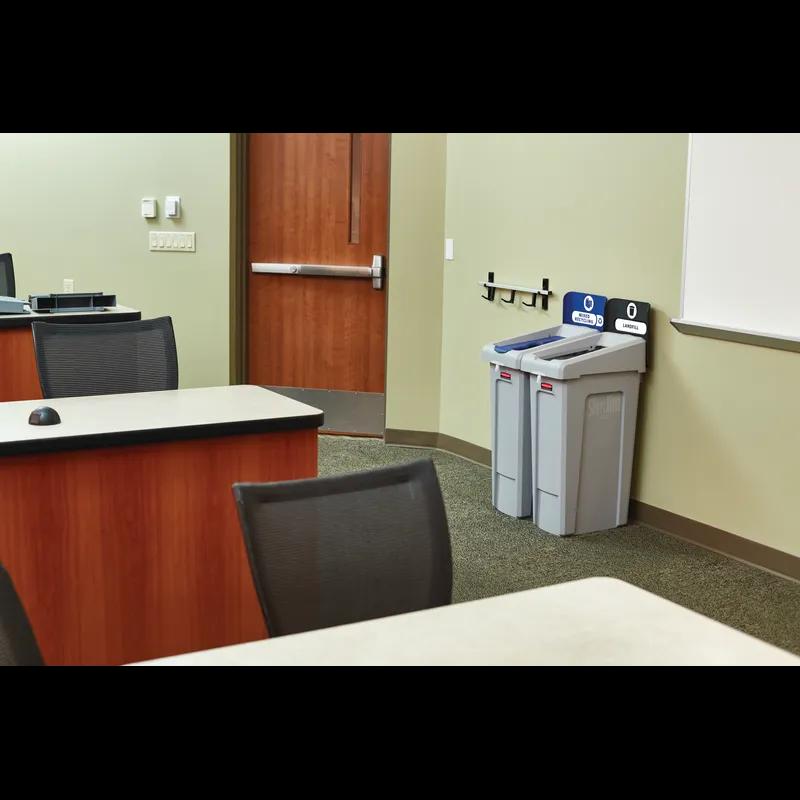 Slim Jim® Landfill 2-Stream Mixed Recycling Bin 21.31X12.5X38.13 IN 46 GAL 184 QT Gray Resin With Hinged Lid Slim 1/Each